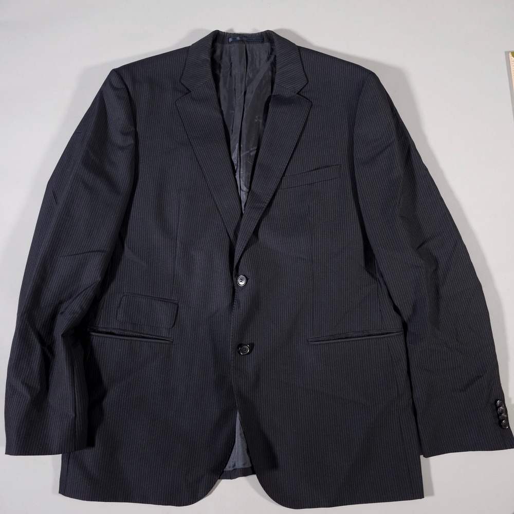 HUGO BOSS Blazer Mens 46R Navy Blue Pinstripe Guabello Wool Suit Jacket Sharp2